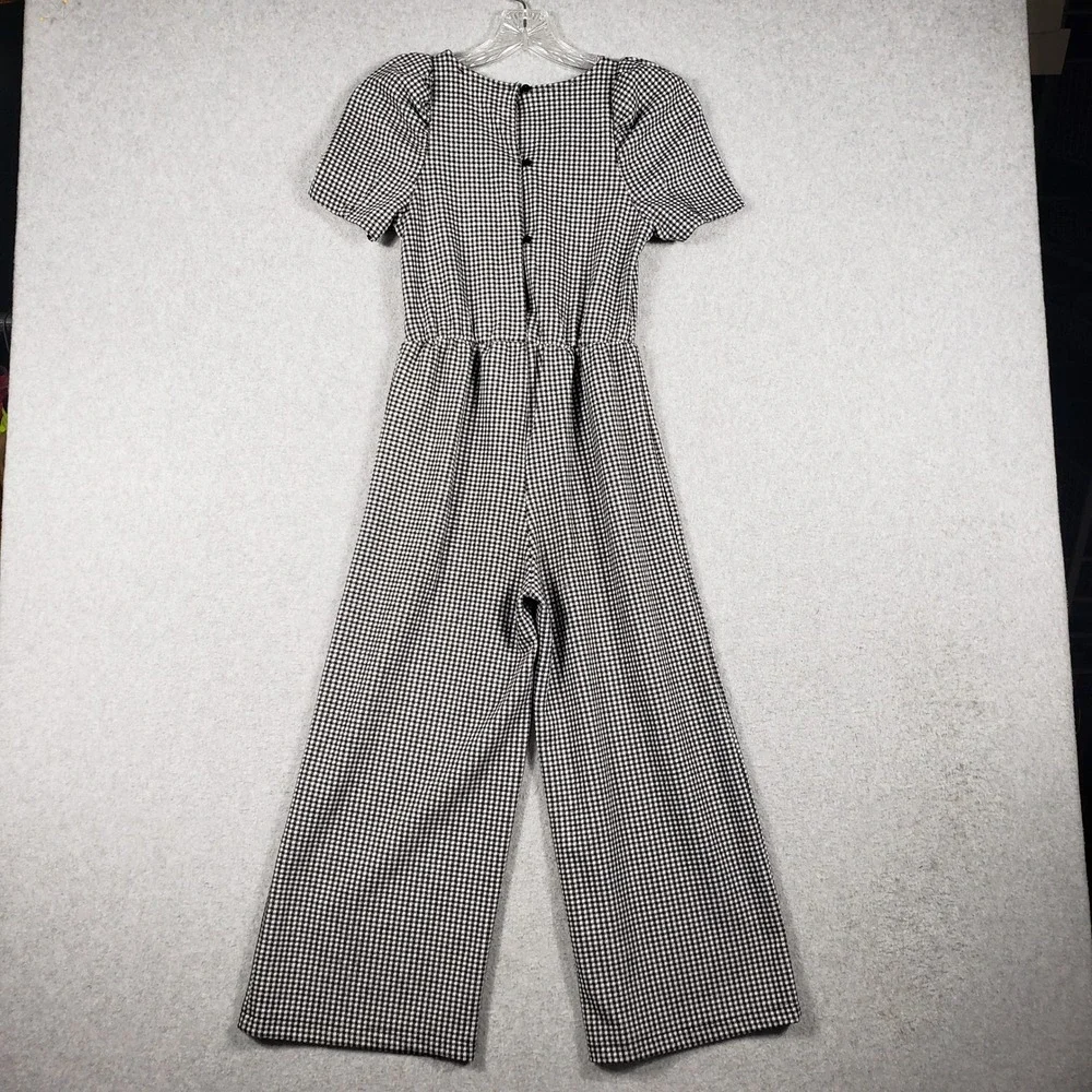 Zara Girls‎ Jumpsuit Houndstooth Wide Leg Size 11-12 Black White Puff Sleeve EUC